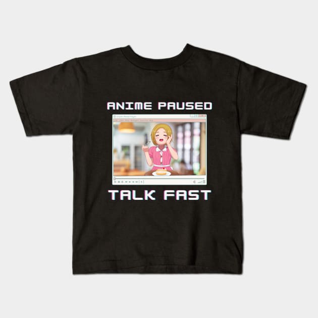 Anime Girl Eating Paused Talk Fast Funny Otaku Meme Kids T-Shirt by mschubbybunny